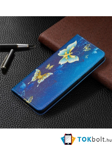 Oldalra nyíló mintás telefontok Samsung Galaxy A52 telefonhoz - ARANY PILLANGÓK