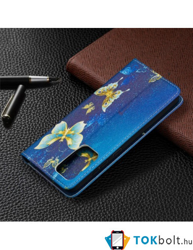 Oldalra nyíló mintás telefontok Samsung Galaxy A52 telefonhoz - ARANY PILLANGÓK