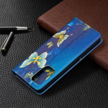 Oldalra nyíló mintás telefontok Samsung Galaxy A52 telefonhoz - ARANY PILLANGÓK