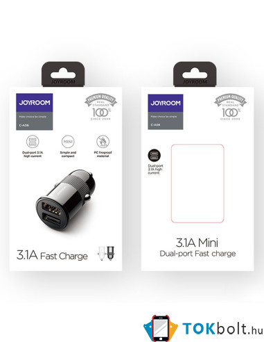 JOYROOM C-A06 kétportos intelligens autós töltő fekete - FEKETE