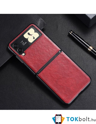 Bőr tapintású háttok Samsung Galaxy Z Flip3 5G készülékhez - PIROS