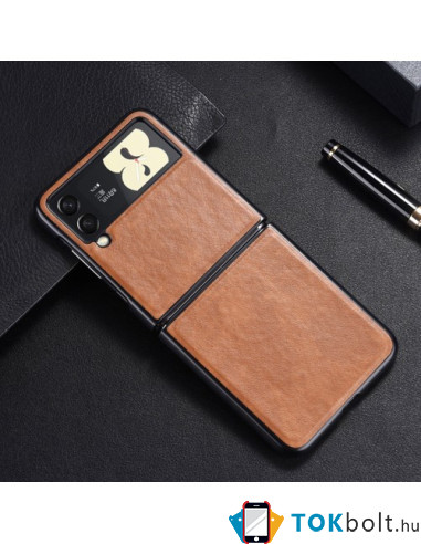 Bőr tapintású háttok Samsung Galaxy Z Flip3 5G készülékhez - BARNA
