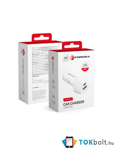 FORCELL CARBON autós töltő Type C 3.0 PD20W + USB QC3.0 18W 5A CC50-1A1C - FEHÉR