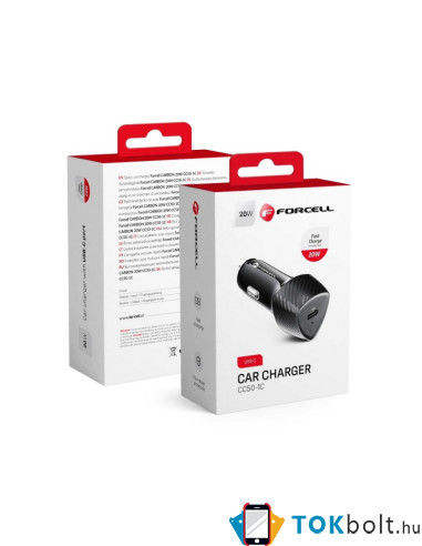 FORCELL CARBON autós töltő Type C 3.0 PD20W CC50-1C - FEKETE