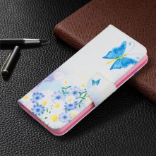 Oldalra nyíló mintás telefontok Samsung Galaxy A52 telefonhoz - PILLANGÓK ÉS VIRÁGOK
