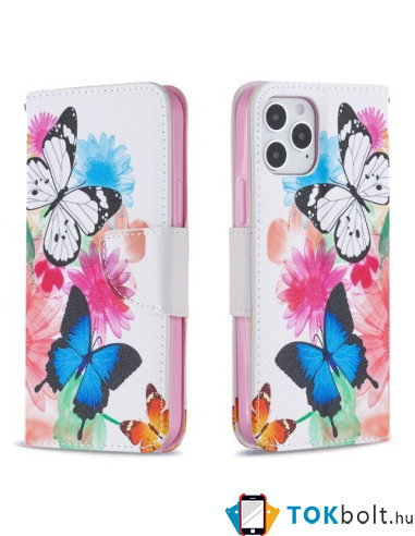 Oldalra nyíló mintás telefontok Apple iPhone 12 Pro telefonhoz - PILLANGÓK