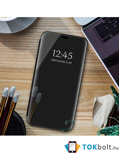 Flip telefontok átlátszó előlappal Xiaomi Redmi 9A / 9AT készülékhez - FEKETE