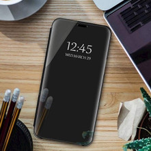 Flip telefontok átlátszó előlappal Xiaomi Redmi 9A / 9AT készülékhez - FEKETE