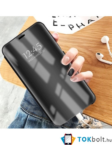 Flip telefontok átlátszó előlappal Xiaomi Redmi 9A / 9AT készülékhez - FEKETE