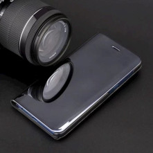 Flip telefontok átlátszó előlappal Xiaomi Redmi 9A / 9AT készülékhez - FEKETE
