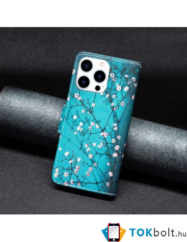 Oldalra nyíló mintás telefontok Apple iPhone 14 Pro telefonhoz - TAVASZI VIRÁG
