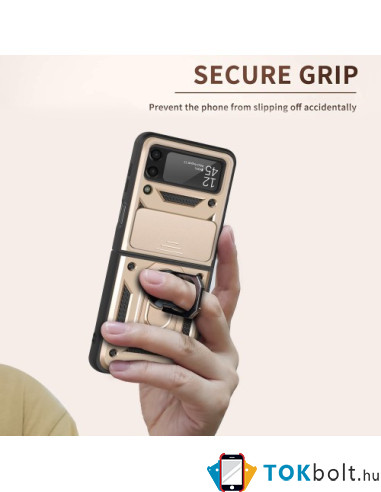 Kemény műanyag és rugalmas TPU hibrid tok Samsung Galaxy Z Flip4 telefonhoz - ARANY
