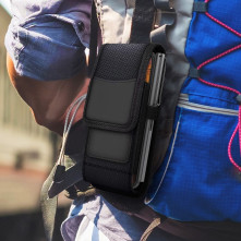 Univerzális álló övre fűzhető mobiltelefon tartó fém csipesszel - 16×8×3 cm - FEKETE