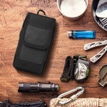 Univerzális álló övre fűzhető mobiltelefon tartó fém csipesszel - 16×8×3 cm - FEKETE