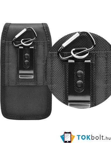 Univerzális álló övre fűzhető mobiltelefon tartó fém csipesszel - 16×8×3 cm - FEKETE