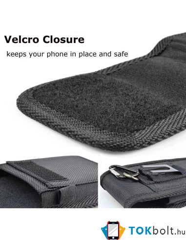 Univerzális álló övre fűzhető mobiltelefon tartó fém csipesszel - 16×8×3 cm - FEKETE