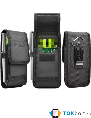 Univerzális álló övre fűzhető mobiltelefon tartó fém csipesszel - 16×8×3 cm - FEKETE
