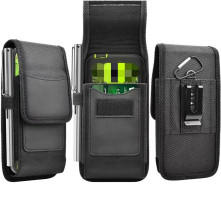 Univerzális álló övre fűzhető mobiltelefon tartó fém csipesszel - 16×8×3 cm - FEKETE