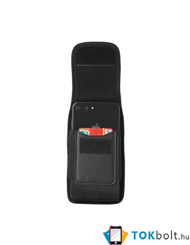 Univerzális álló övre fűzhető mobiltelefon tartó fém csipesszel - 16×8×3 cm - FEKETE