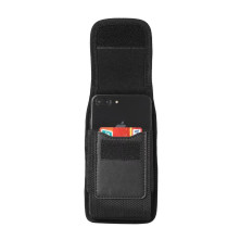 Univerzális álló övre fűzhető mobiltelefon tartó fém csipesszel - 16×8×3 cm - FEKETE