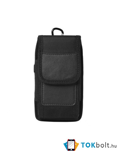 Univerzális álló övre fűzhető mobiltelefon tartó fém csipesszel - 16×8×3 cm - FEKETE