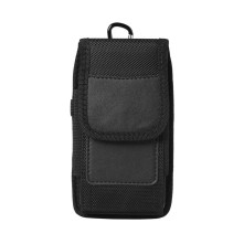 Univerzális álló övre fűzhető mobiltelefon tartó fém csipesszel - 16×8×3 cm - FEKETE