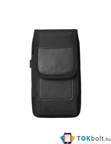 Univerzális álló övre fűzhető mobiltelefon tartó fém csipesszel - 16×8×3 cm - FEKETE