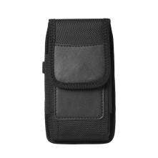 Univerzális álló övre fűzhető mobiltelefon tartó fém csipesszel - 16×8×3 cm - FEKETE