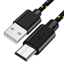 MicroUSB kábel - adatkábel - fonott dizájn - 2m hosszú - SZÍNES - FEKETE