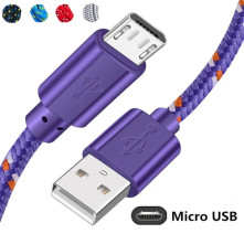 MicroUSB kábel - adatkábel - fonott dizájn - 2m hosszú - SZÍNES - FEKETE