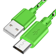 MicroUSB kábel - adatkábel - fonott dizájn - 2m hosszú - SZÍNES - ZÖLD