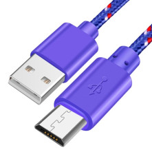 MicroUSB kábel - adatkábel - fonott dizájn - 2m hosszú - SZÍNES - LILA