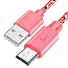 MicroUSB kábel - adatkábel - fonott dizájn - 2m hosszú - SZÍNES - RÓZSASZÍN