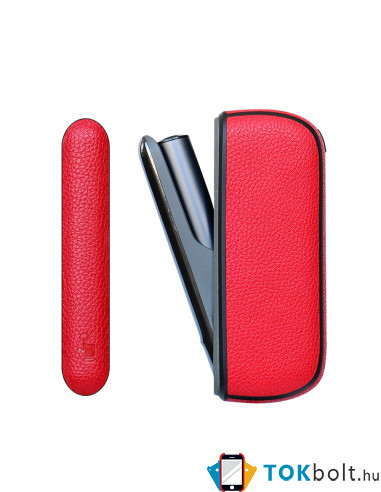 IQOS 3.0/IQOS 3 DUO elektromos cigarettához bőr tapintású védőtok - 12.8 x 4.5 cm - PIROS