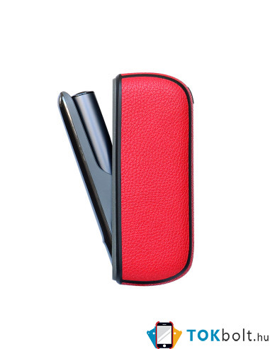 IQOS 3.0/IQOS 3 DUO elektromos cigarettához bőr tapintású védőtok - 12.8 x 4.5 cm - PIROS