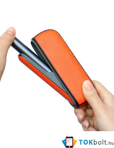 IQOS 3.0/IQOS 3 DUO elektromos cigarettához bőr tapintású védőtok - 12.8 x 4.5 cm - PIROS