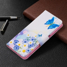 Oldalra nyíló mintás telefontok Samsung Galaxy A04s telefonhoz - PILLANGÓK ÉS VIRÁGOK