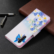Oldalra nyíló mintás telefontok Samsung Galaxy A04s telefonhoz - PILLANGÓK ÉS VIRÁGOK
