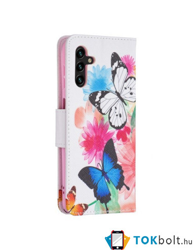 Oldalra nyíló mintás telefontok Samsung Galaxy A04s telefonhoz - PILLANGÓK