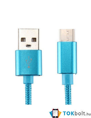 USB Type-C csatlakozású töltõkábel, adatkábel - 3 m-es - Kék