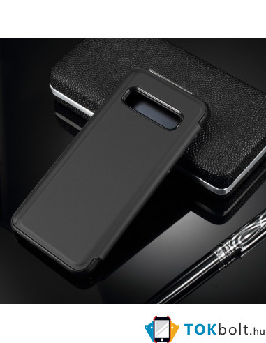 Flip telefontok átlátszó előlappal Samsung Galaxy S10 készülékhez - FEKETE