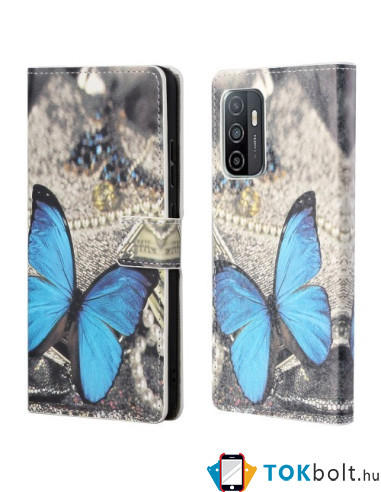 Oldalra nyíló mintás telefontok Samsung Galaxy A53 5G telefonhoz - KÉK PILLANGÓ