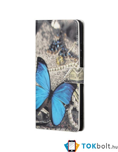 Oldalra nyíló mintás telefontok Samsung Galaxy A53 5G telefonhoz - KÉK PILLANGÓ