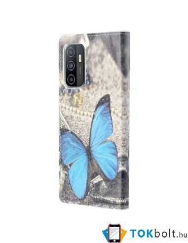 Oldalra nyíló mintás telefontok Samsung Galaxy A53 5G telefonhoz - KÉK PILLANGÓ
