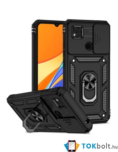 Kemény műanyag és rugalmas TPU hibrid tok Xiaomi Redmi 10A telefonhoz - FEKETE