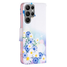 Oldalra nyíló mintás telefontok Samsung Galaxy S23 Ultra telefonhoz - PILLANGÓK ÉS VIRÁGOK