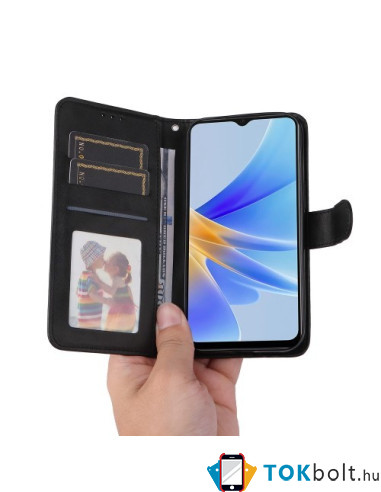 Oldalra nyíló tok Oppo A17 telefonhoz - FEKETE