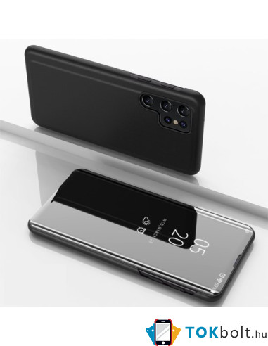 Flip telefontok átlátszó előlappal Samsung Galaxy S23 Ultra készülékhez - FEKETE