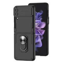 Kemény műanyag és rugalmas TPU hibrid tok Samsung Galaxy Z Flip4 5G telefonhoz - FEKETE