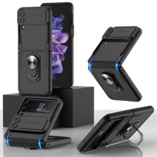 Kemény műanyag és rugalmas TPU hibrid tok Samsung Galaxy Z Flip4 5G telefonhoz - FEKETE
